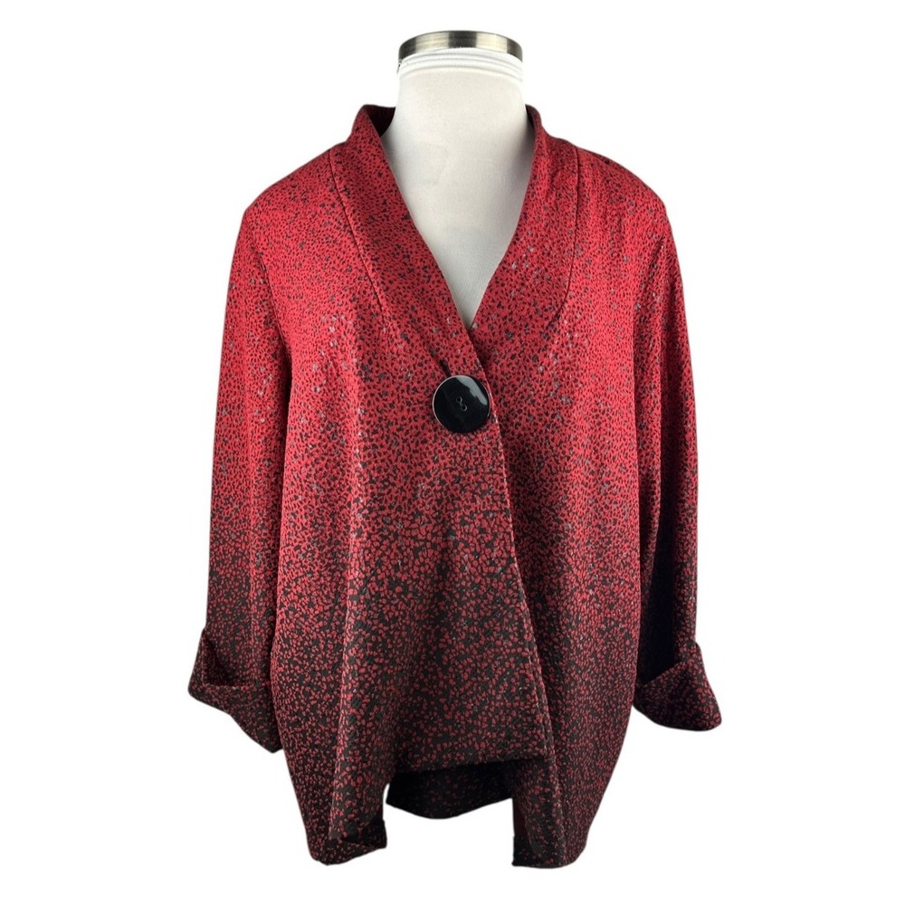 Ali Miles Toggle Button Artsy Asymmetrical Jacket Red & Black Ombre Plus Size 1X - Picture 5 of 13